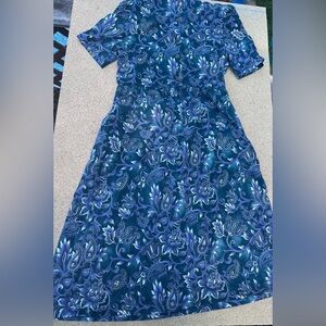 Floral Blue Dress Vintage Miss Dorby Size 16 Button Up